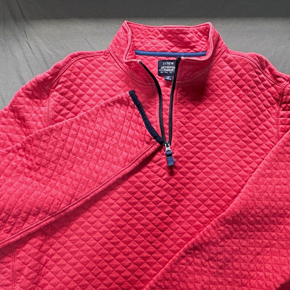 J.CREW Authentic Fleece Pink Quilted 1/4 Zip Mock Neck Sweatshirt XL